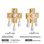 Gold-Tone Pearl-Look Cross Stainless Steel Drop Earrings variant reference