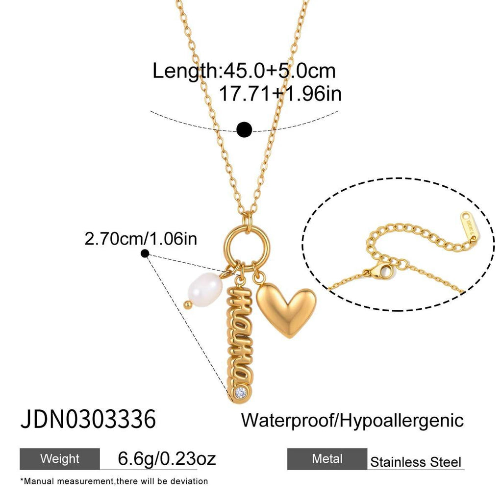 Mama heart charm necklace with pearl-look and clear accents