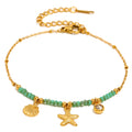 Gold Plated Stainless Steel Green Bead Starfish and Shell Bracelet — clasp view