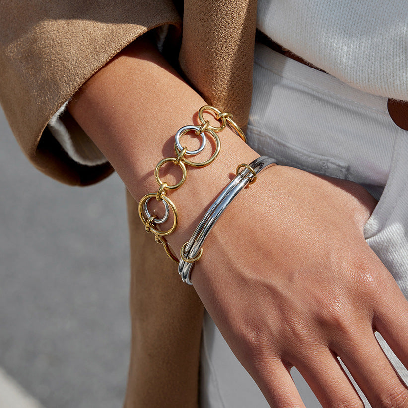 Two-Tone Circular Link Stainless Steel Bracelet styled product view