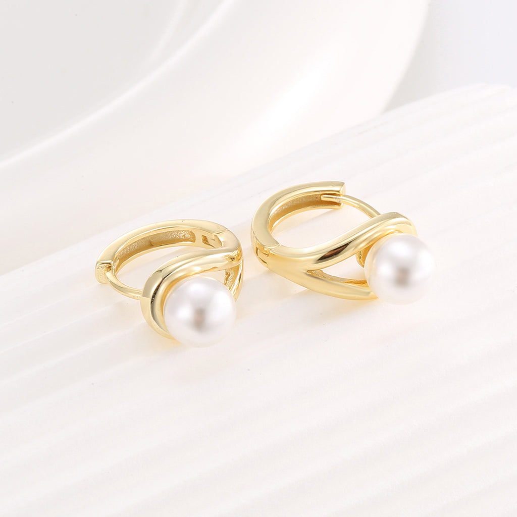 gold plated 925 sterling silver pearl twist hoop earrings — product image 3 of 9
