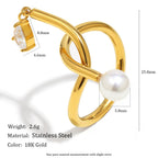 stainless steel pearl and pear-shaped stone ring with dimensions