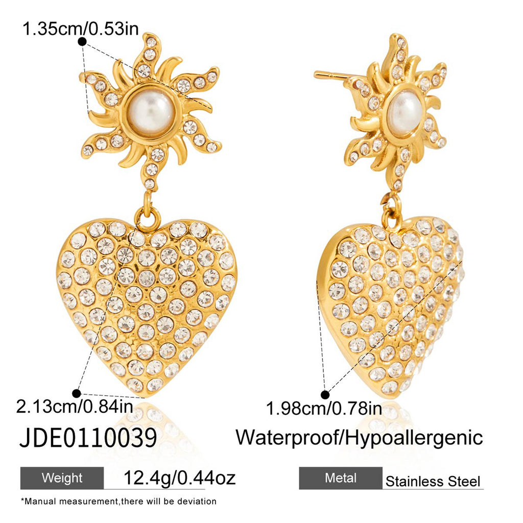 Heart drop earring dimensions and post fastening detail