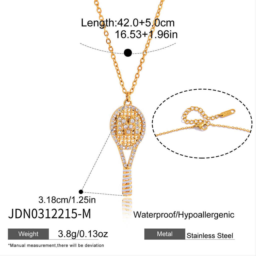 Clear-accent M tennis racket necklace
