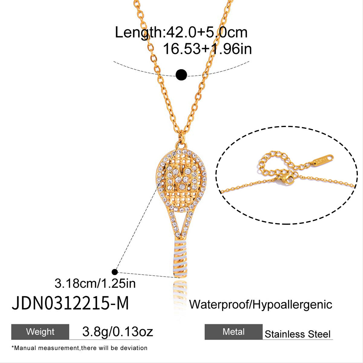 Clear-accent M tennis racket necklace