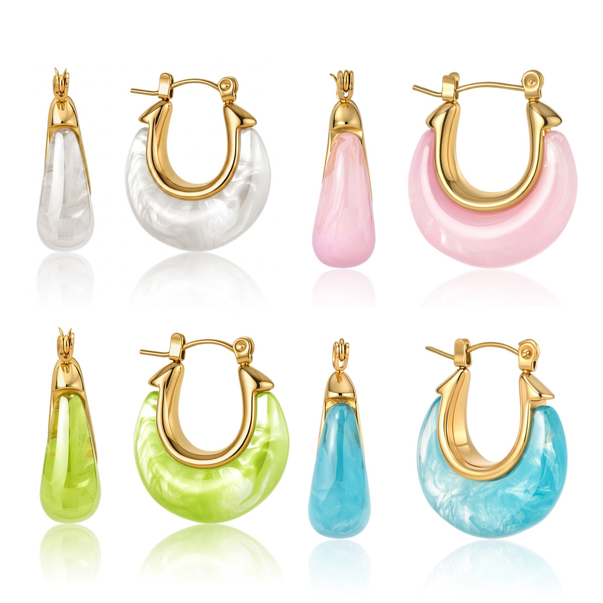 Four pale and bright resin color options with gold tone frames