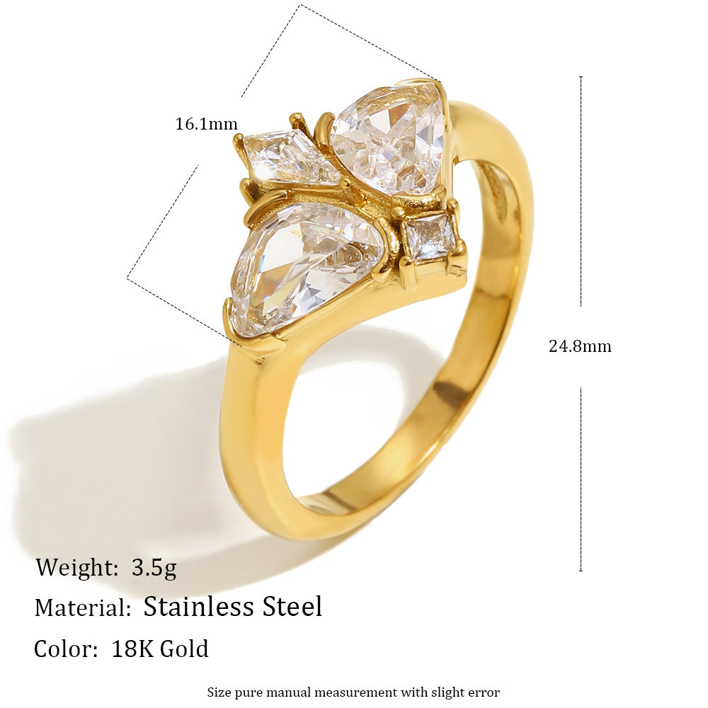 butterfly clear stone ring with 16.1 mm motif and 3.5 g listed weight