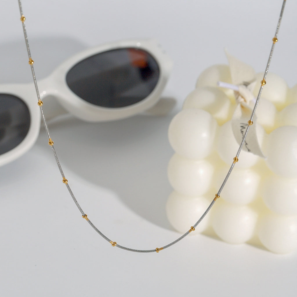Gold Plated Two-Tone Beaded Stainless Steel Chain Necklace – flat-lay view