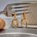 Wholesale Two-Tone Stainless Steel Oval Link Drop Earrings - front view