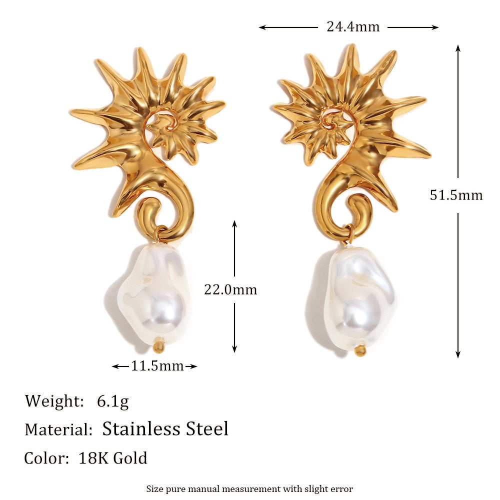 seahorse pearl drop earrings with 51.5 mm dimensions and material details