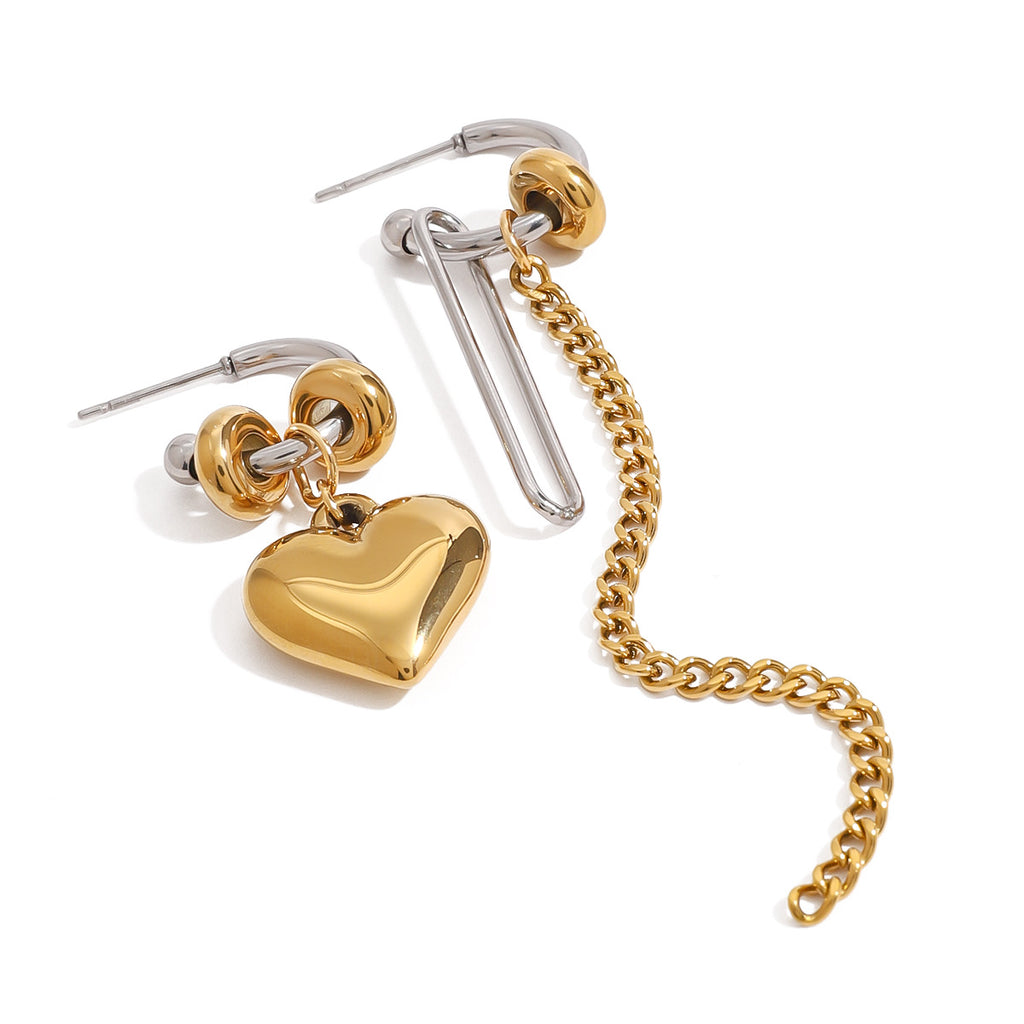 Two-Tone Heart Tassel Stainless Steel Drop Earrings — wholesale view 4
