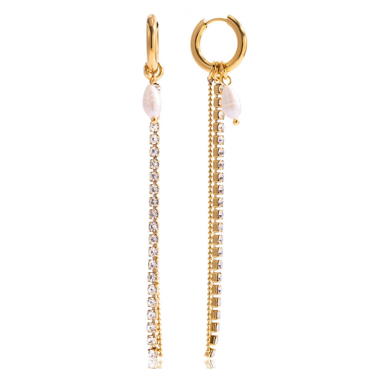 Gold-Tone Clear Accent Tassel Stainless Steel Drop Earrings finish and shape detail