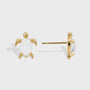 Gold plated opal sea turtle stud earrings, front and side product views