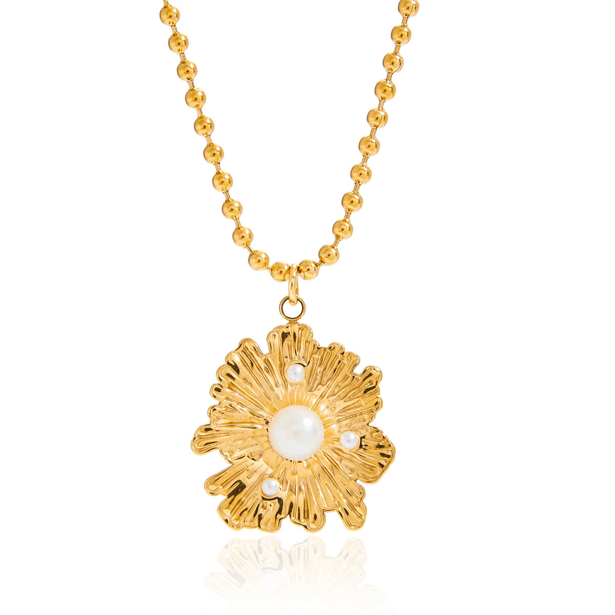 Gold-Tone Floral Stainless Steel Pendant Necklace Collection finish and shape detail
