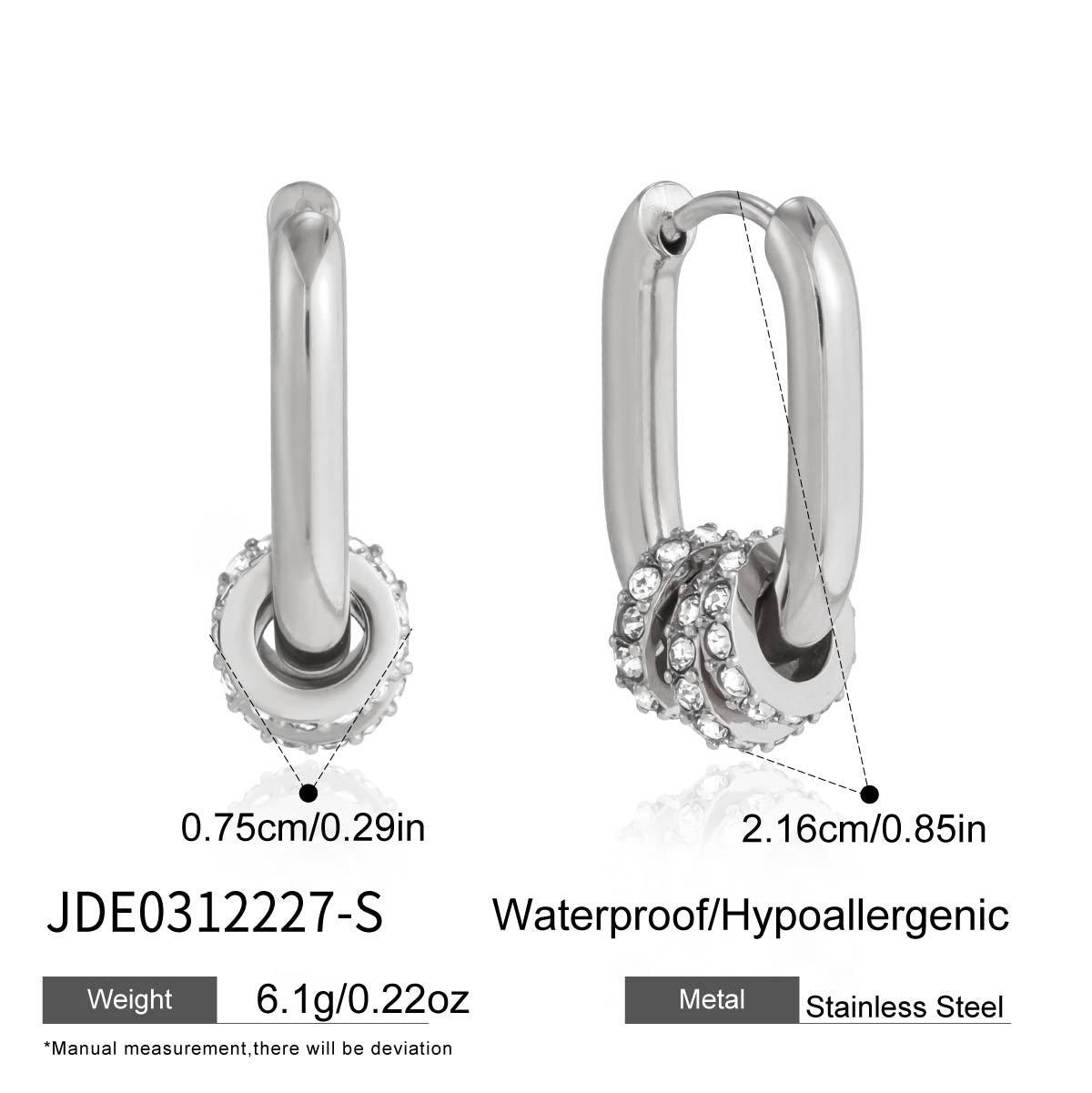 Silver-colored oval hoop size image showing 21.6 by 7.5 mm
