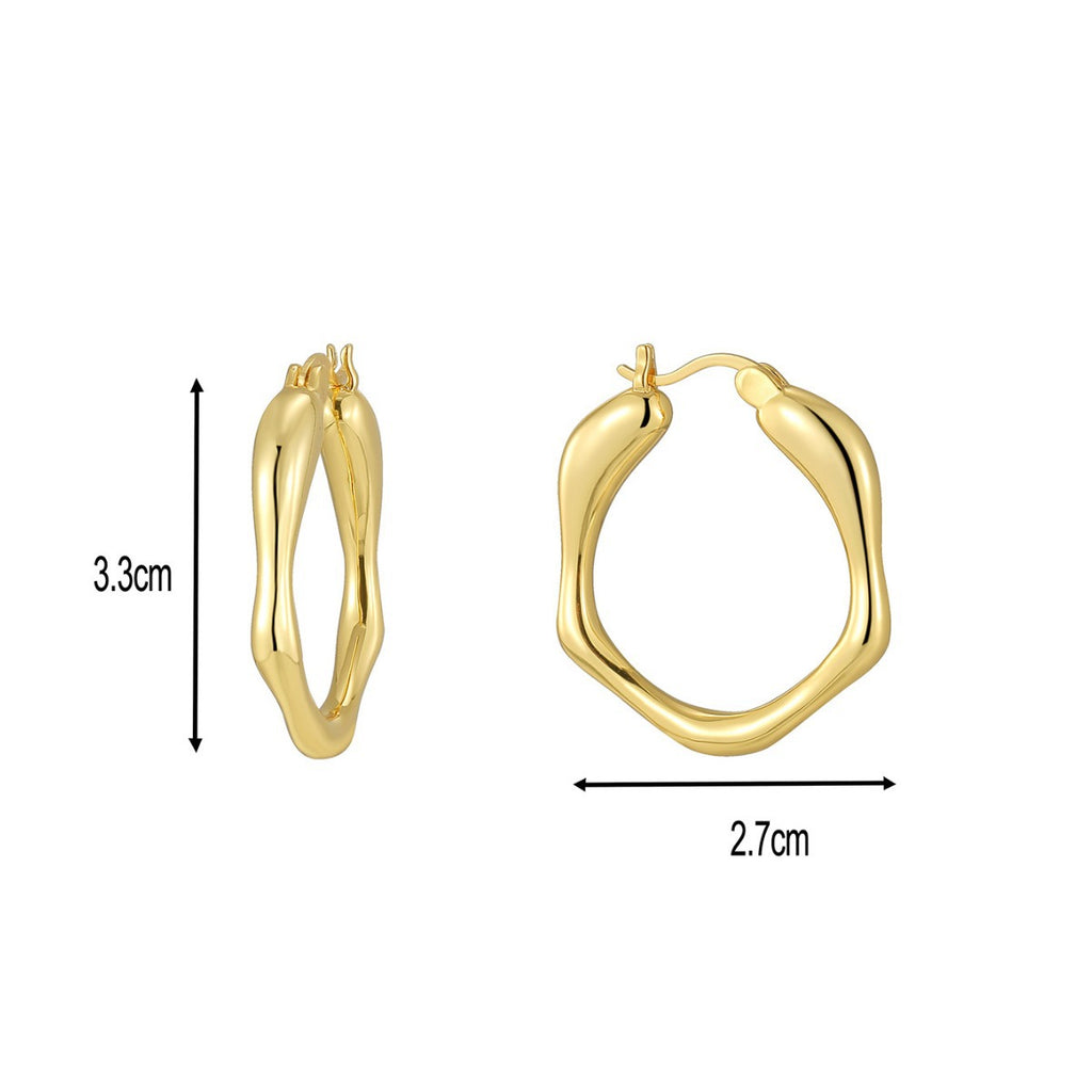 33 by 27 mm gold plated wavy hoop earring dimensions