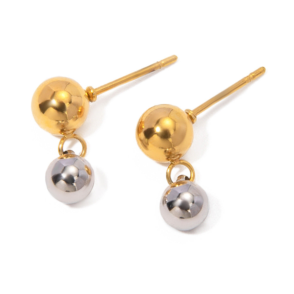 Two-Tone Bead Stainless Steel Stud-Drop Earrings – product view 4