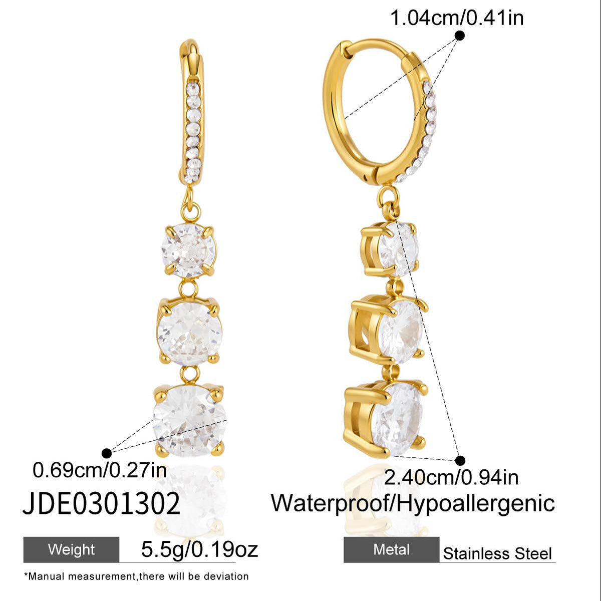 Gold-tone graduated hoop earring dimensions
