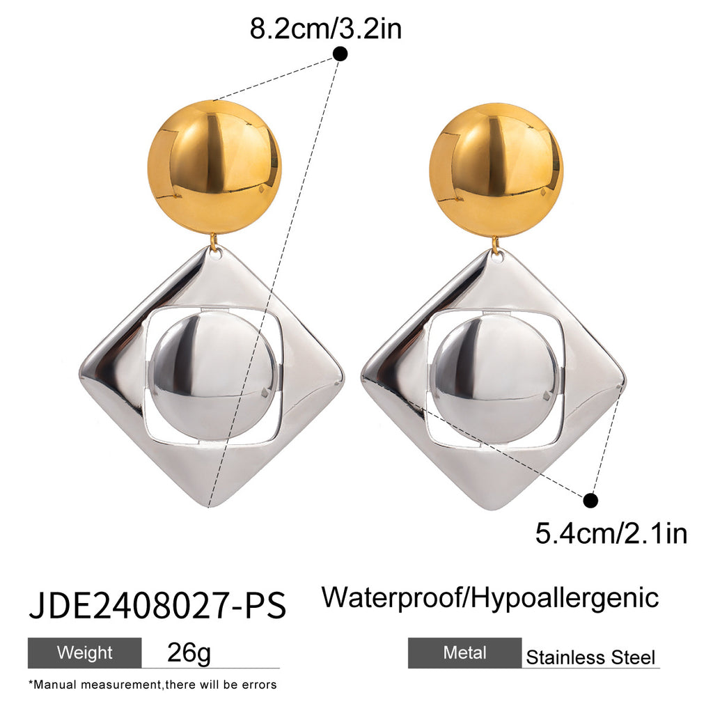 Two-Tone Geometric Stainless Steel Drop Earrings — wholesale view 5
