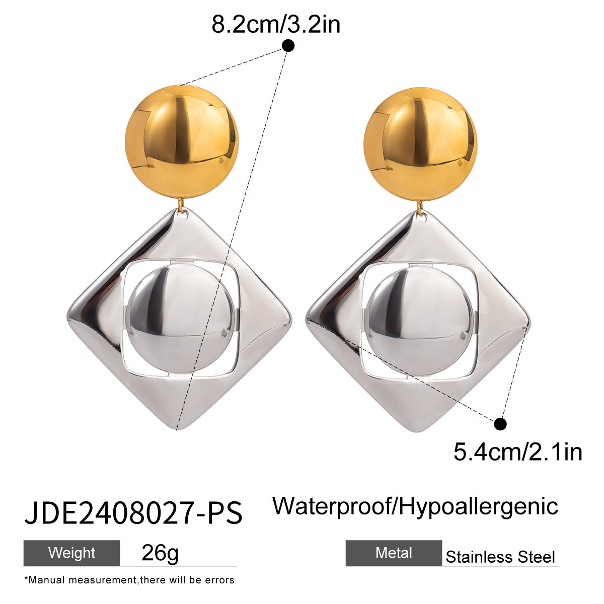 Two-Tone Geometric Stainless Steel Drop Earrings — wholesale view 5