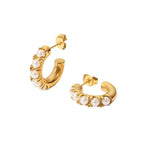 gold plated asymmetric C hoop pair with white pearl rows