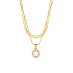 Imitation pearl letter O pendant on layered stainless steel chains