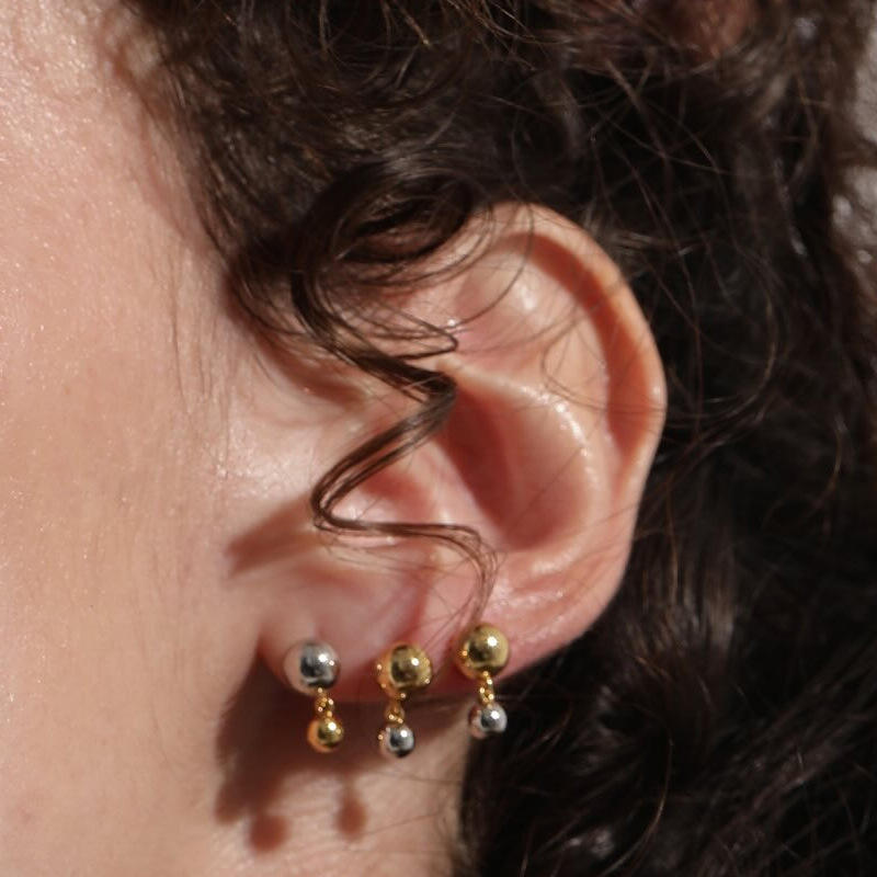 Two-Tone Bead Stainless Steel Stud-Drop Earrings – product view 3