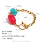 Turquoise and bright pink resin bead bracelet with toggle