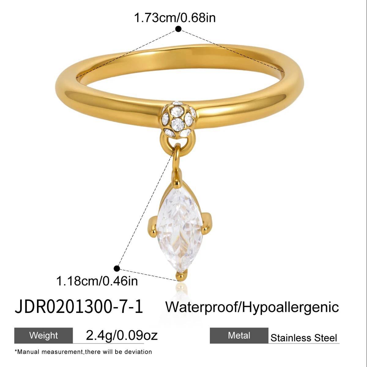 Gold-tone ring with marquise drop