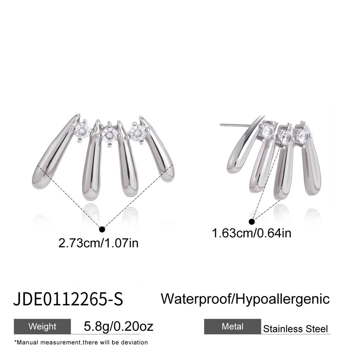 Steel color radiating studs with size guide
