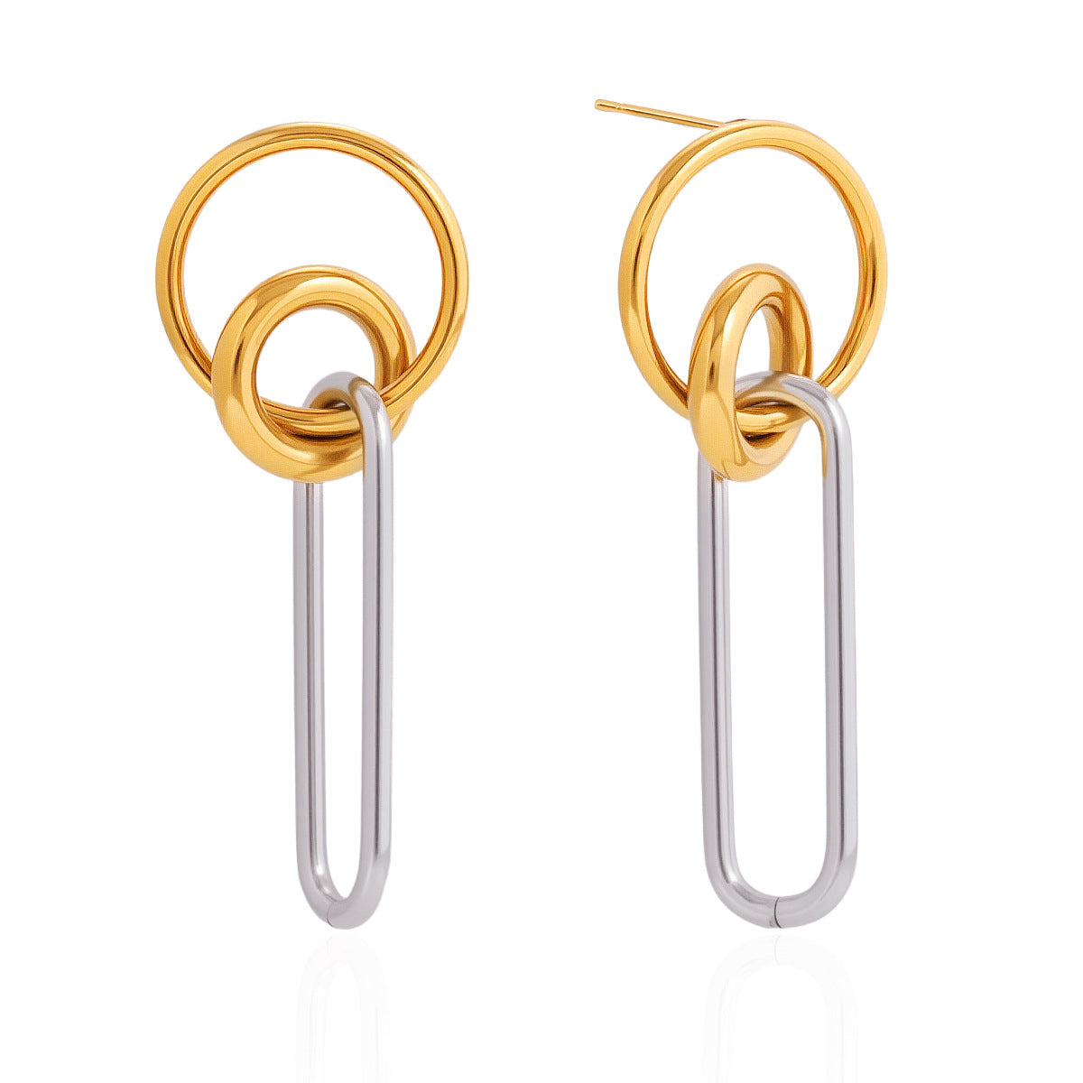 Gold Plated and Silver-Finish Stainless Steel Linked Drop Earrings — front view