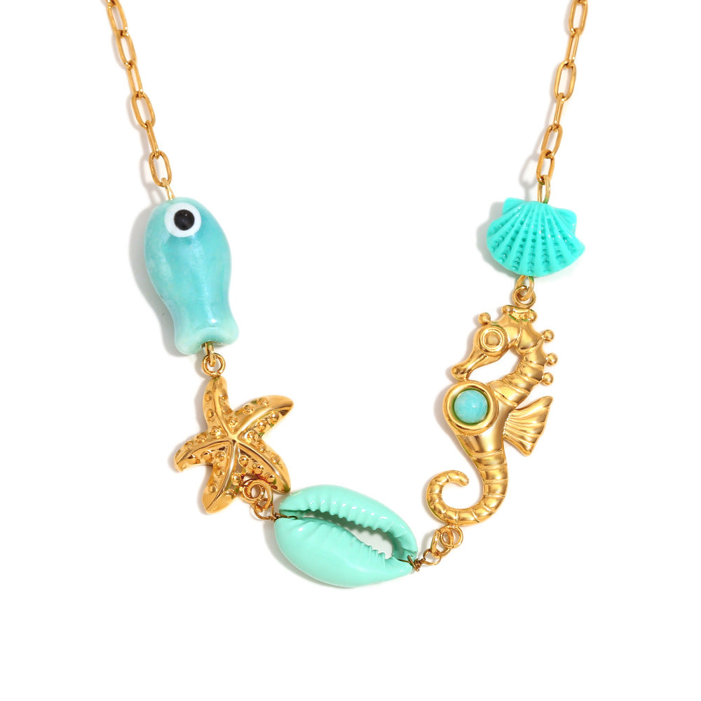 Ocean charm station necklace product front view