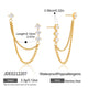 Clear accent stud earrings with two draped gold-tone chains