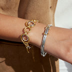 Two-Tone Circular Link Stainless Steel Bracelet shown on model