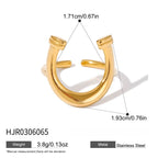 Rear view of horseshoe stainless steel open ring with dimensions and weight