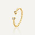 gold plated brass twisted open ring with two clear zirconia ends