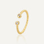 gold plated brass twisted open ring with two clear zirconia ends