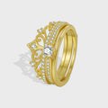 gold plated brass crown ring with round clear center stone