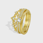 gold plated brass crown ring with round clear center stone