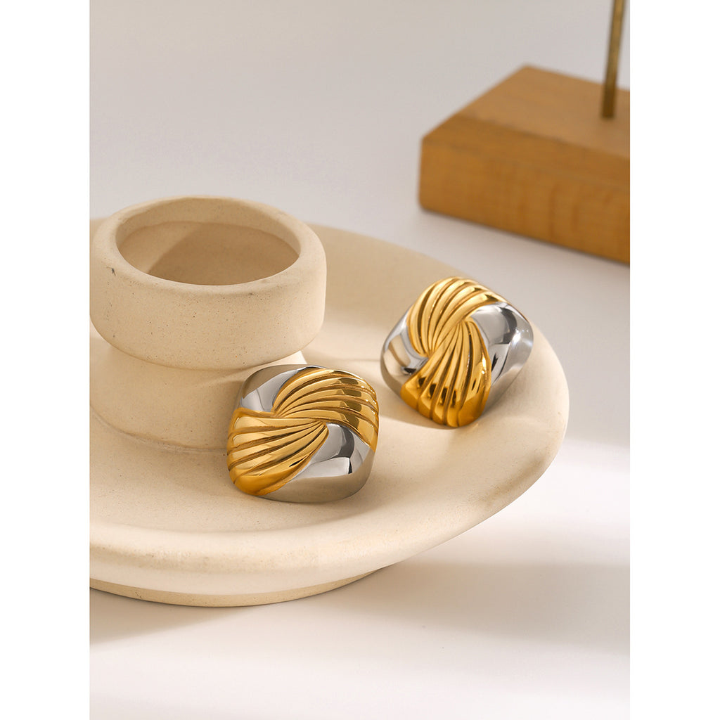 Two-Tone Textured Knot Stainless Steel Stud Earrings – product view 1