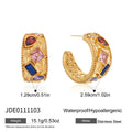 Multicolor zirconia hoop earrings with size annotations