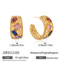 Multicolor zirconia hoop earrings with size annotations