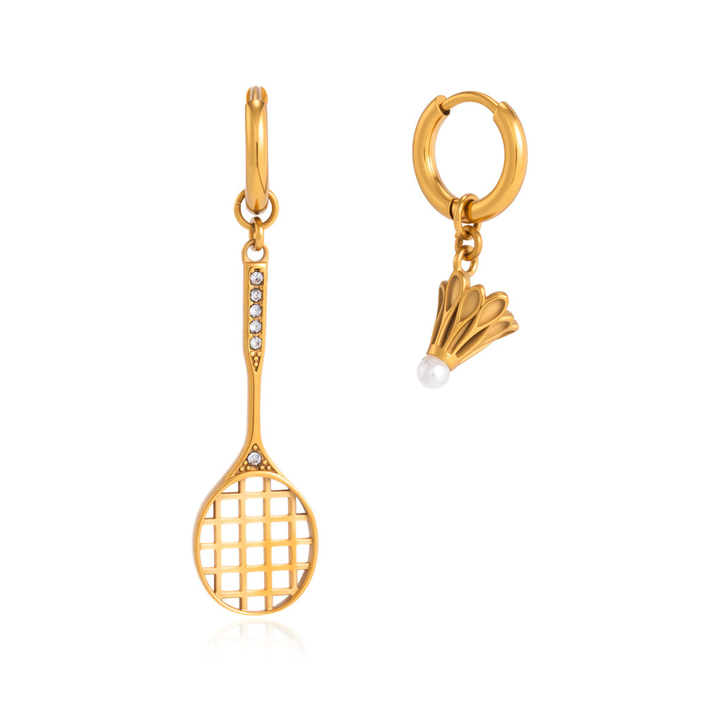 Stainless steel badminton earrings on white
