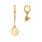 Stainless steel badminton earrings on white