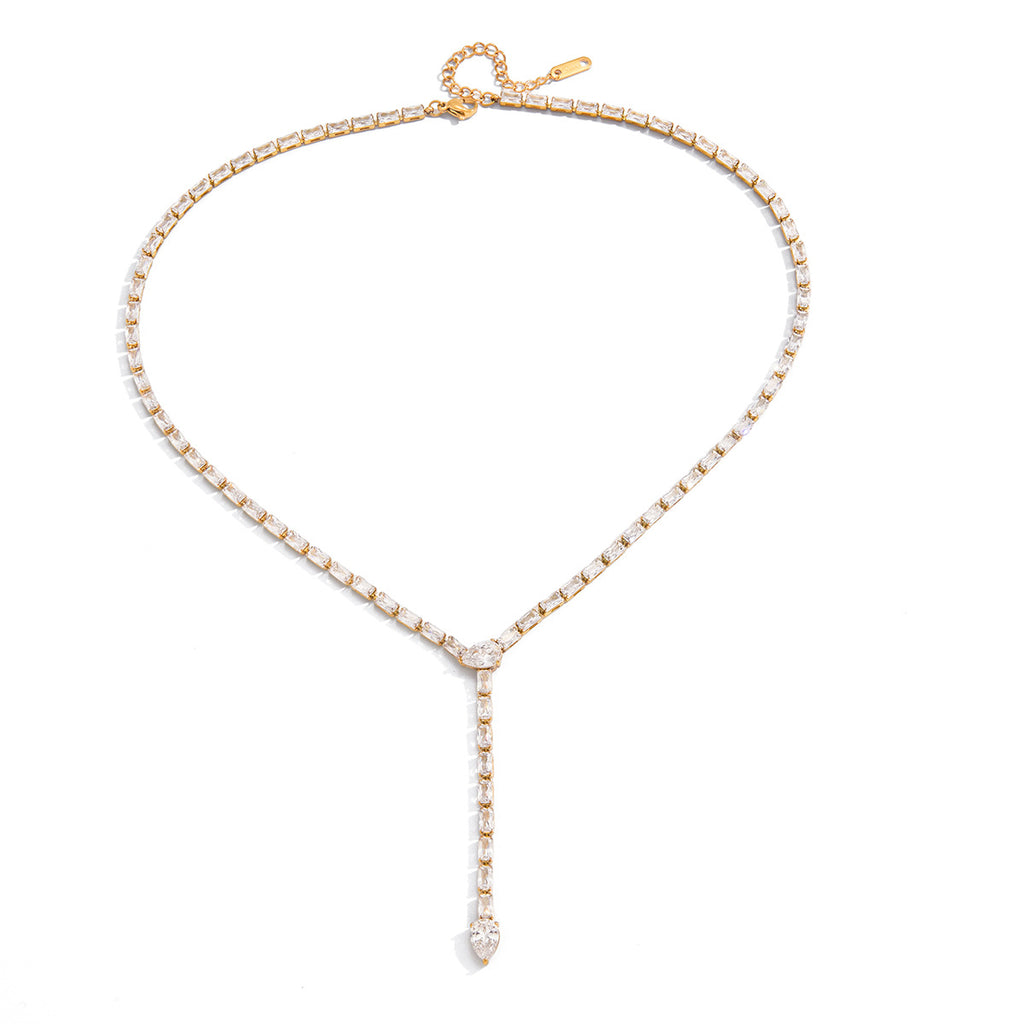 isolated gold plated mixed-cut clear stone Y necklace