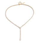 isolated gold plated mixed-cut clear stone Y necklace