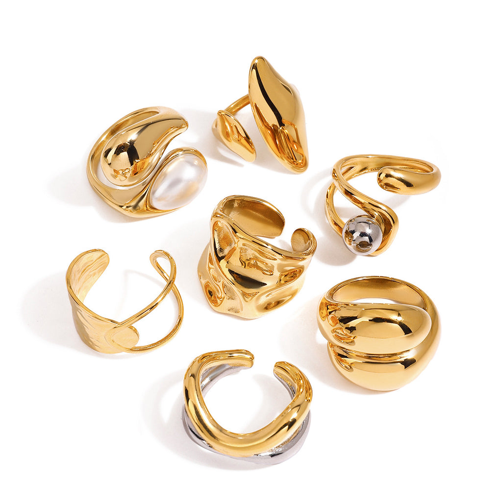 Wholesale Gold-Tone Stainless Steel Sculptural Open Ring Collection - design detail