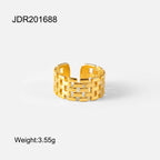 Linked rectangular openwork stainless steel ring