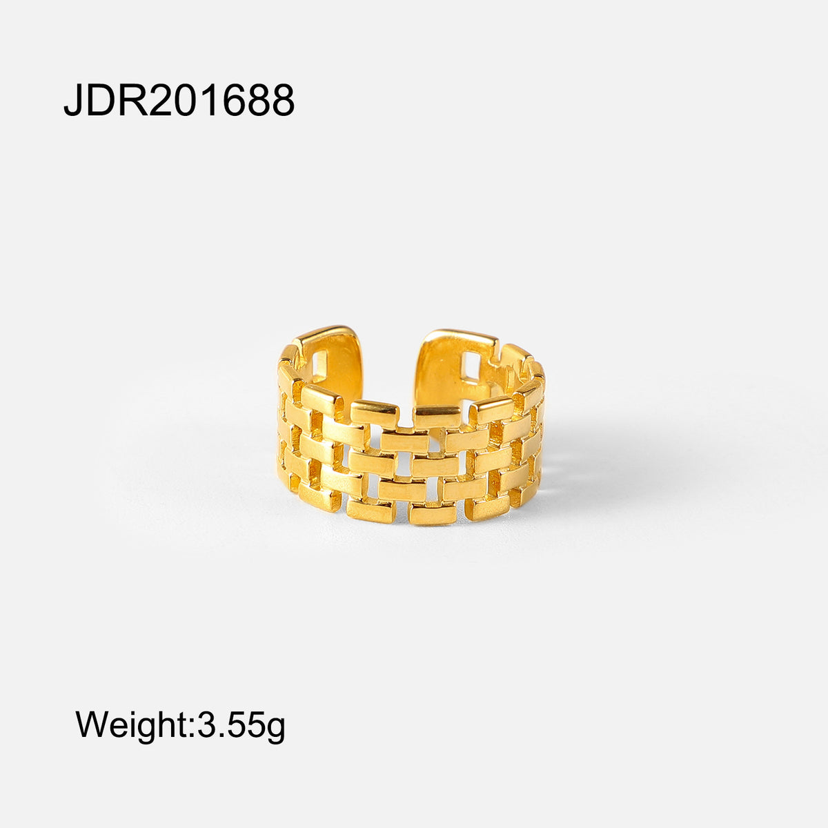 Linked rectangular openwork stainless steel ring