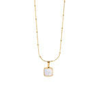 Gold Plated Stainless Steel White Inlay Square Pendant Necklace — station chain detail